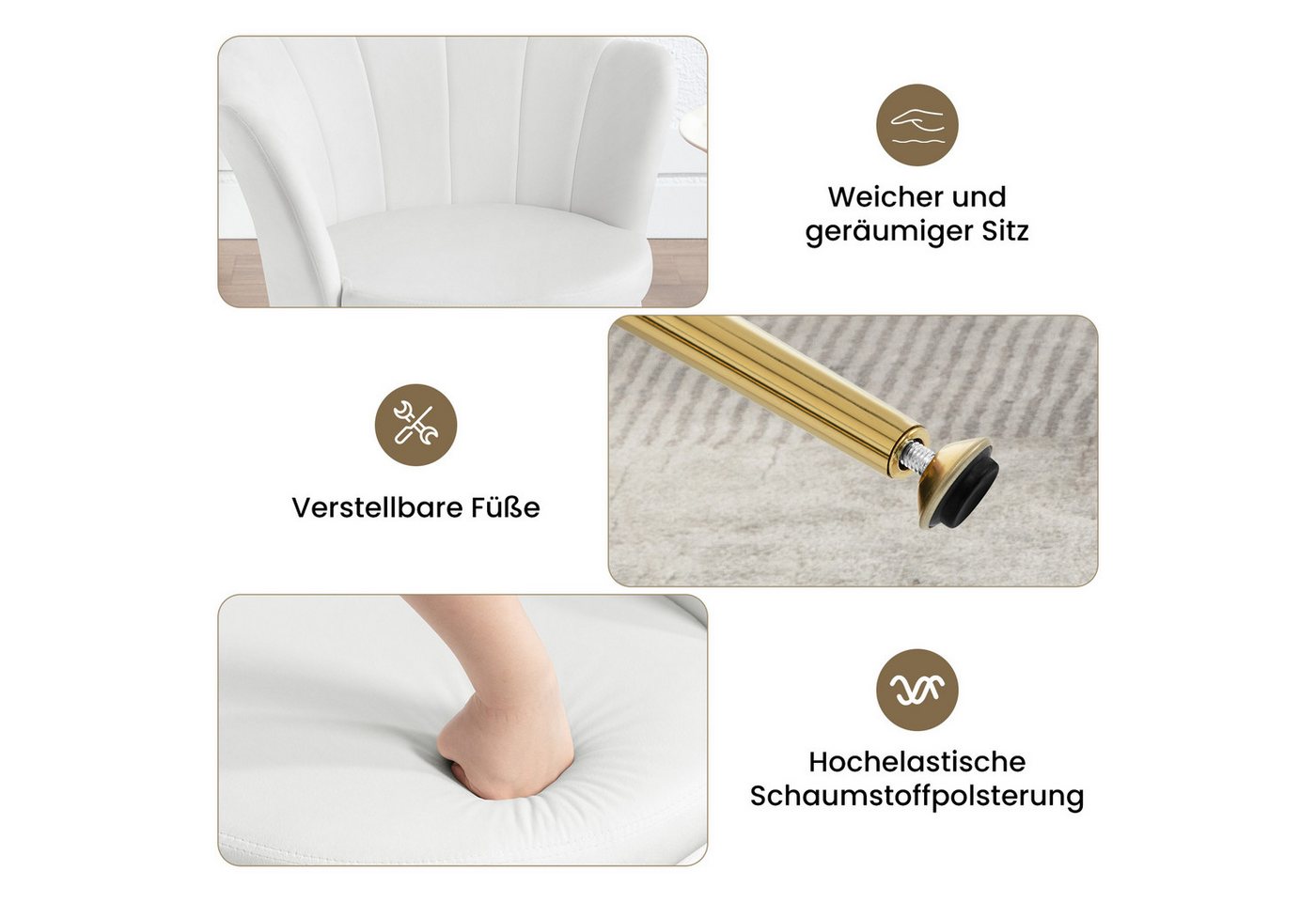 Woltu Relaxsessel, Sessel Wohnzimmer in Blumenform, mit Samtbezug Metallbeinen – Bild 5 von 5
