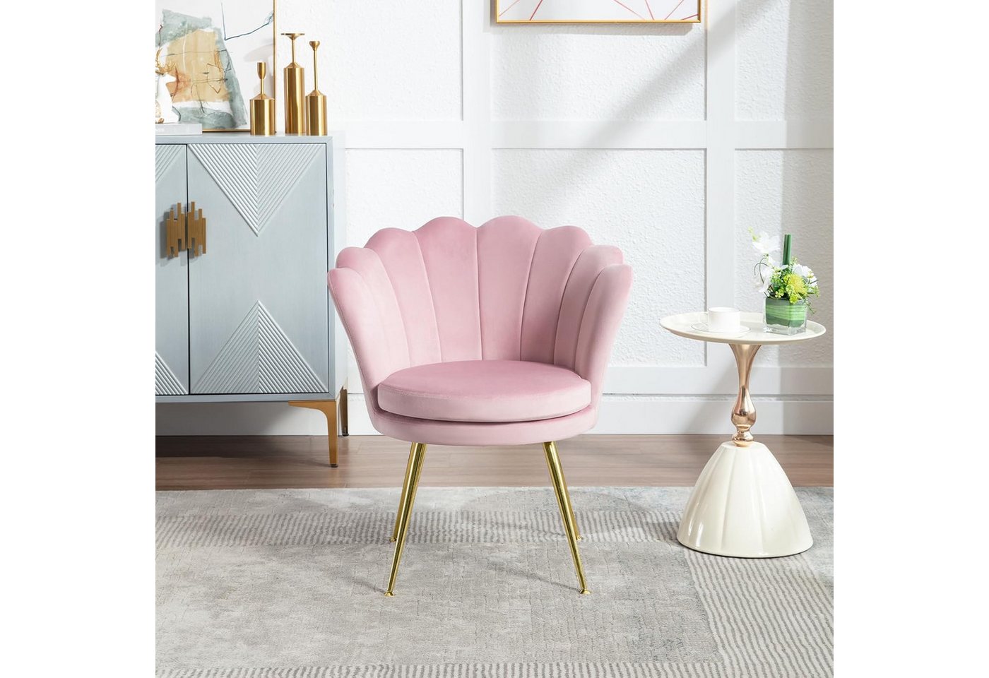 Woltu Relaxsessel, Sessel Wohnzimmer in Blumenform, mit Samtbezug Metallbeinen – Bild 2 von 5