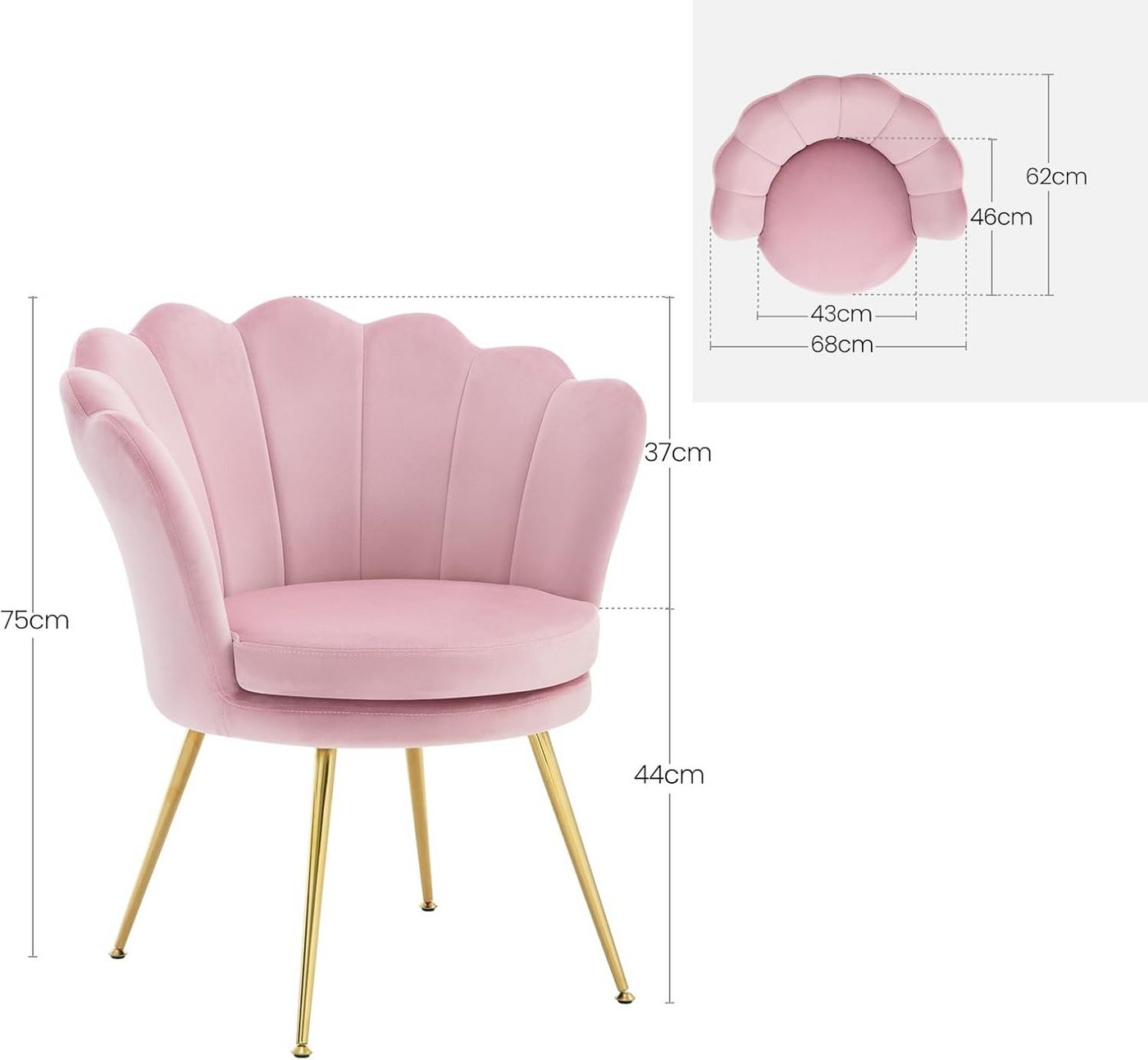Woltu Relaxsessel, Sessel Wohnzimmer in Blumenform, mit Samtbezug Metallbeinen – Bild 3 von 5
