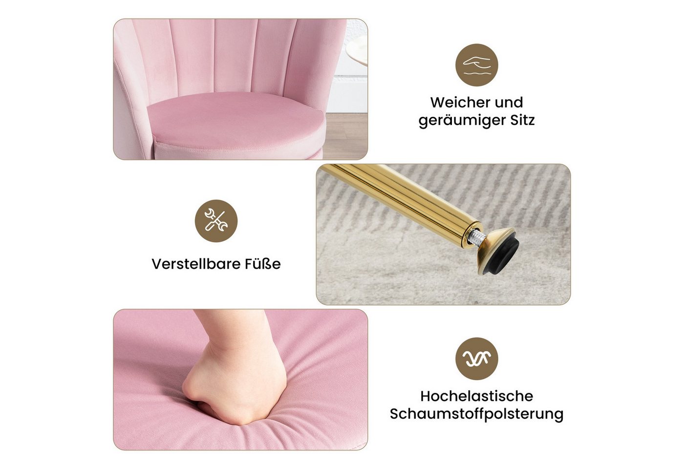 Woltu Relaxsessel, Sessel Wohnzimmer in Blumenform, mit Samtbezug Metallbeinen – Bild 4 von 5