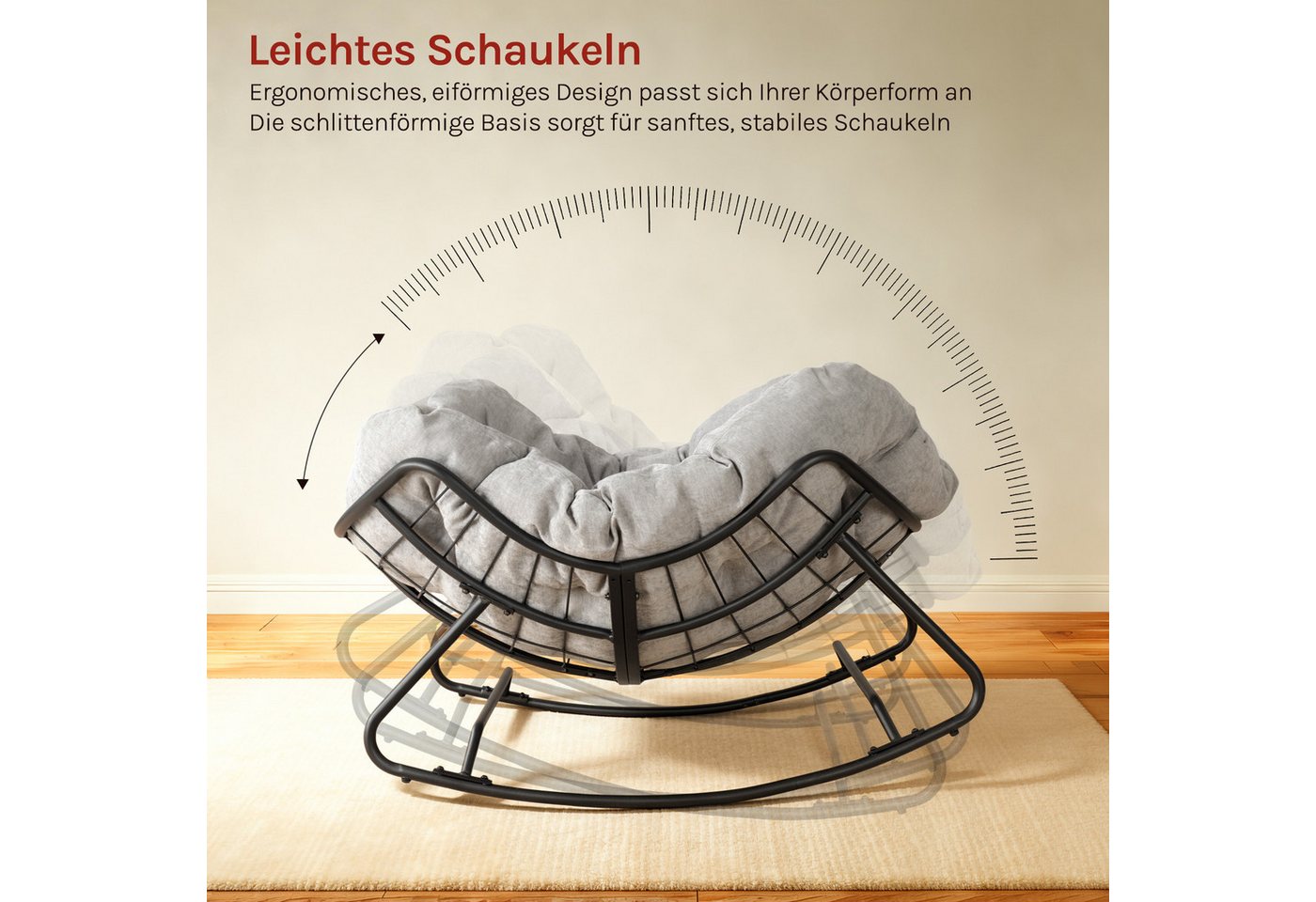 Woltu Schaukelstuhl, Sitzkissen gepolstert mit Chenille-Bezug, Metallbeinen – Bild 4 von 5