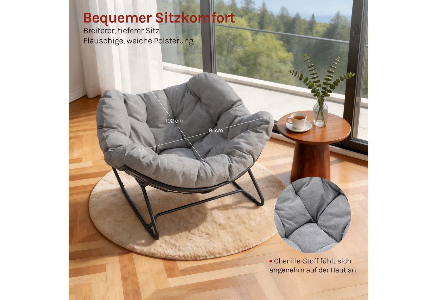 Woltu Schaukelstuhl, Sitzkissen gepolstert mit Chenille-Bezug, Metallbeinen – Bild 5 von 5