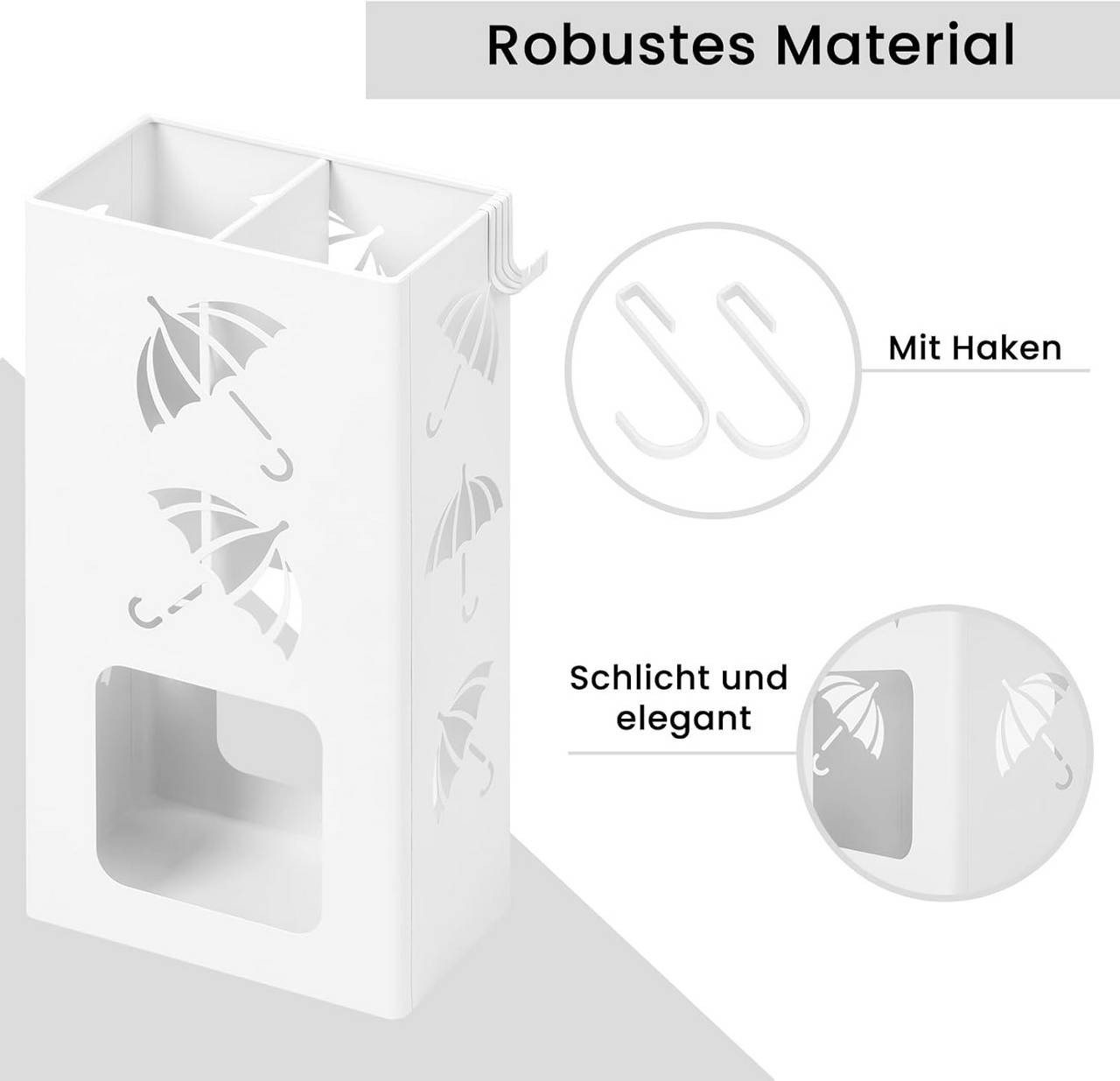 Woltu Schirmständer (1 St), mit 2 Slots und 4 Haken, quadratisch, aus Metall – Bild 5 von 5