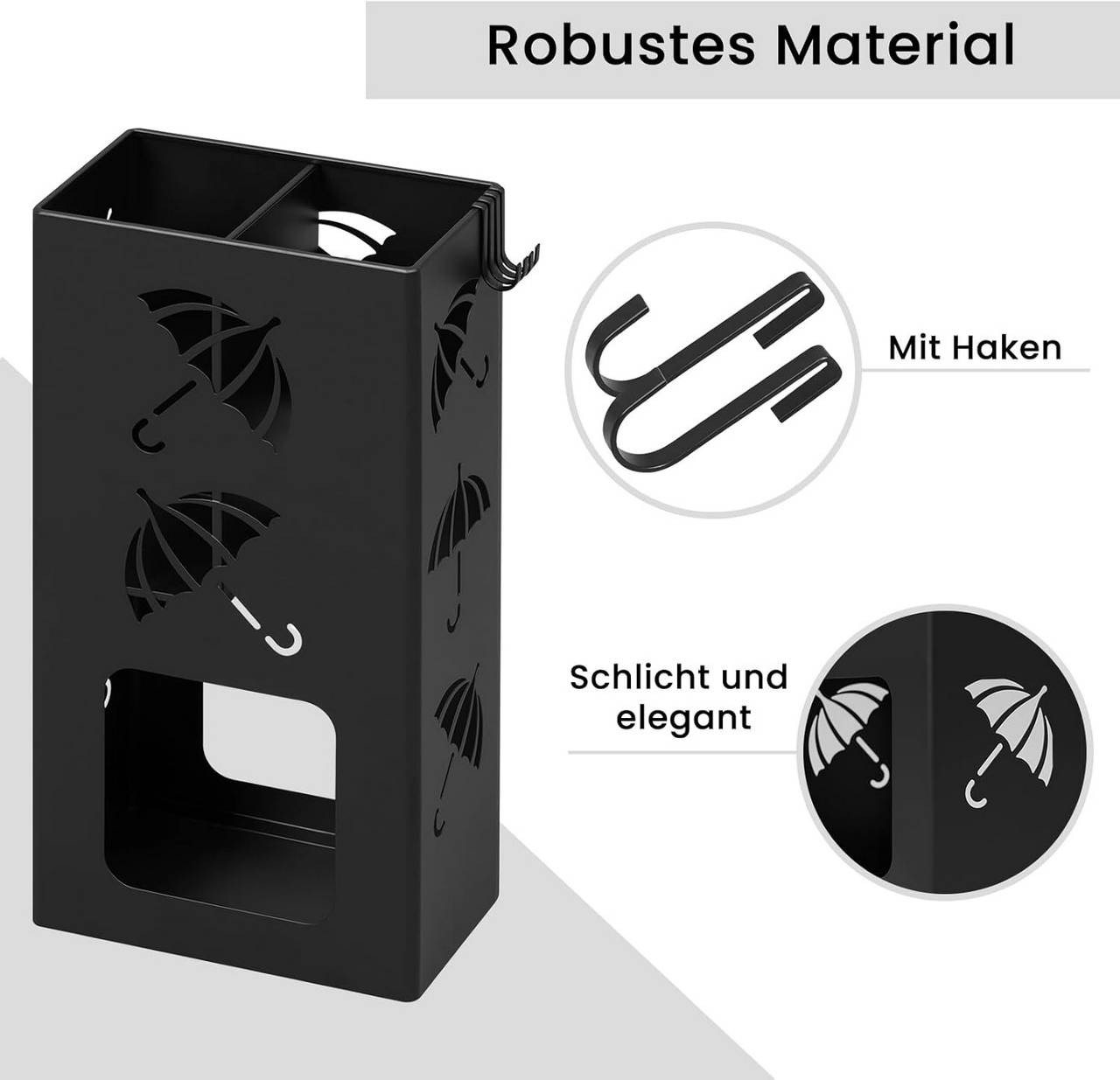 Woltu Schirmständer (1 St), mit 2 Slots und 4 Haken, quadratisch, aus Metall – Bild 5 von 5