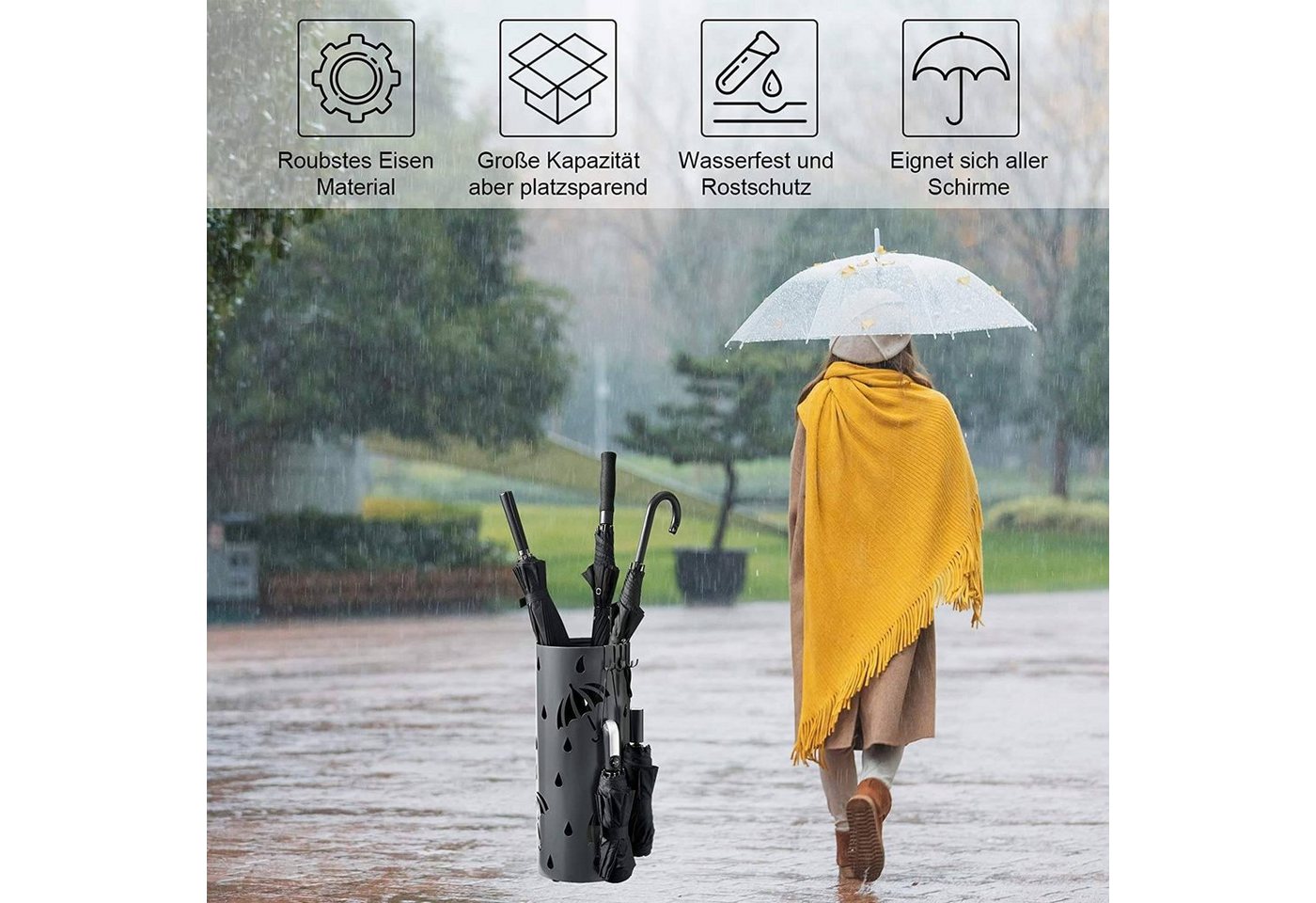 Woltu Schirmständer, Schirmständer Regenschirmständer mit Wasserauffangschale – Bild 4 von 5