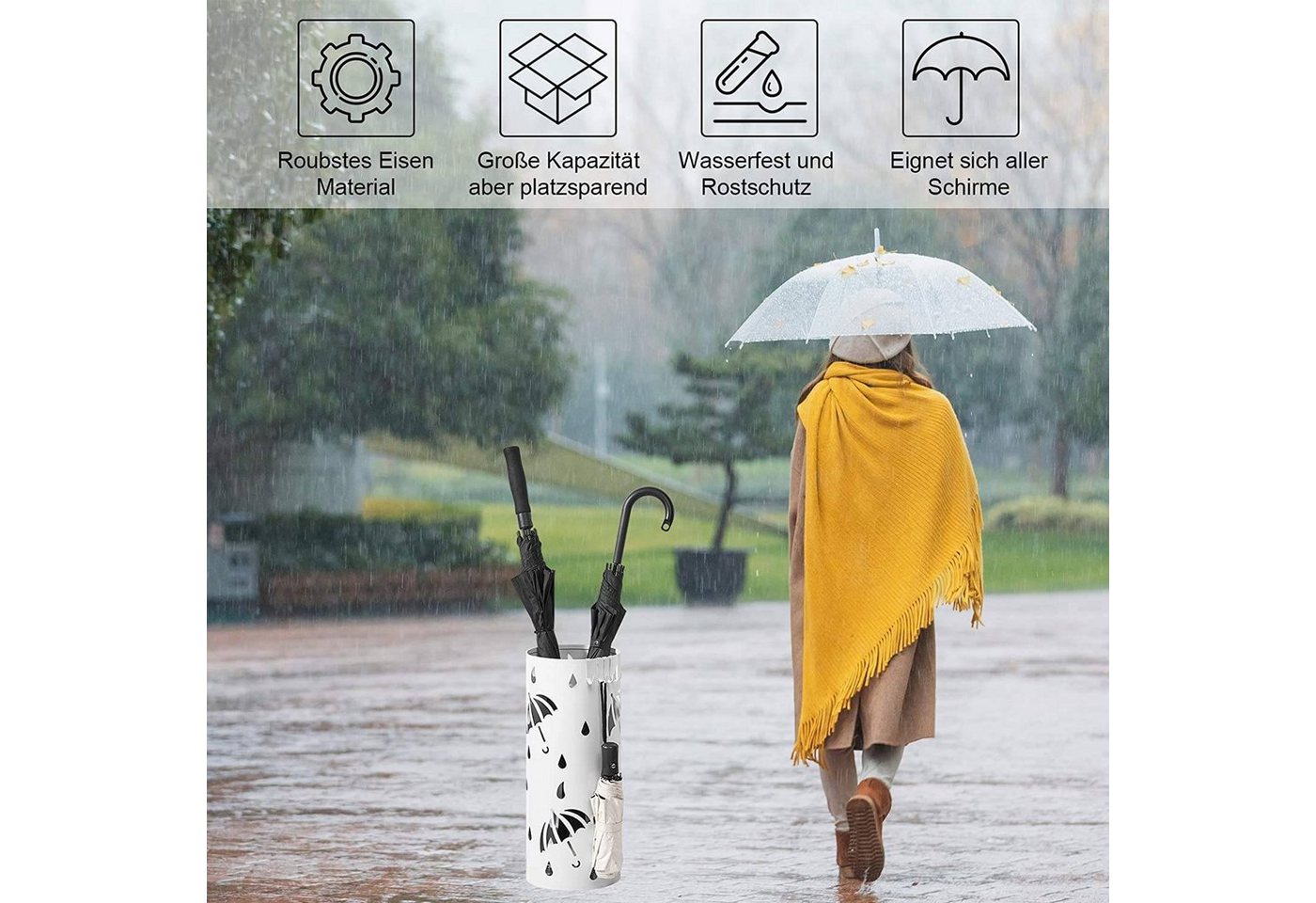 Woltu Schirmständer, Schirmständer Regenschirmständer mit Wasserauffangschale – Bild 4 von 5