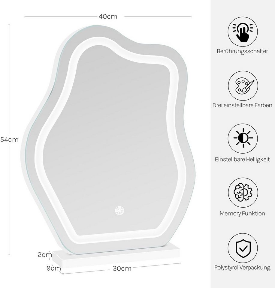 Woltu Schminkspiegel, mit Beleuchtung, 3 Farbtemperaturen, Tischspiegel Wolkenform dimmbar – Bild 3 von 5