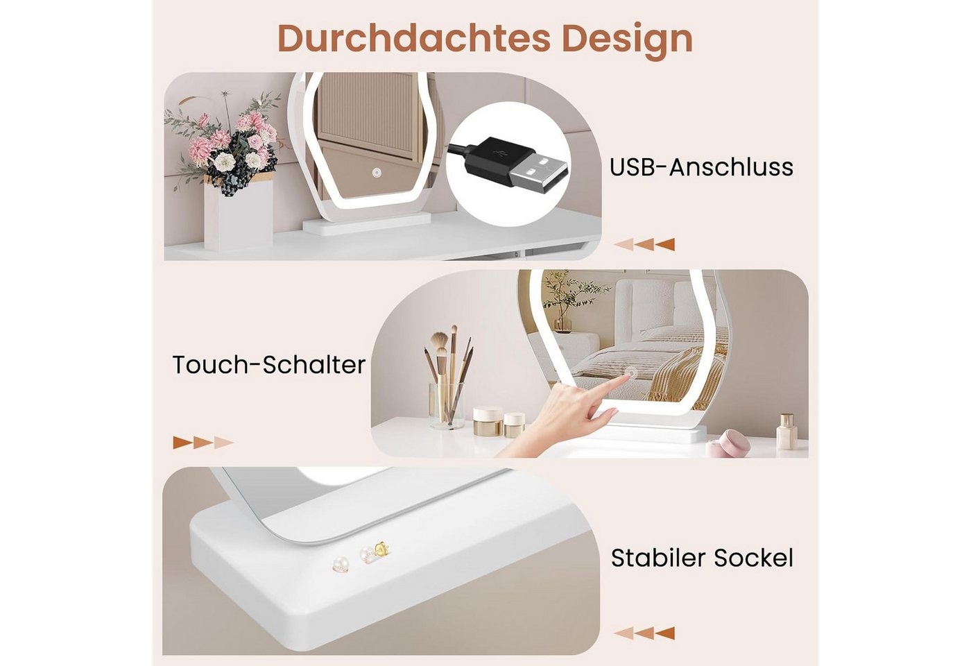 Woltu Schminkspiegel, mit Beleuchtung, 3 Farbtemperaturen, Tischspiegel Wolkenform dimmbar – Bild 5 von 5