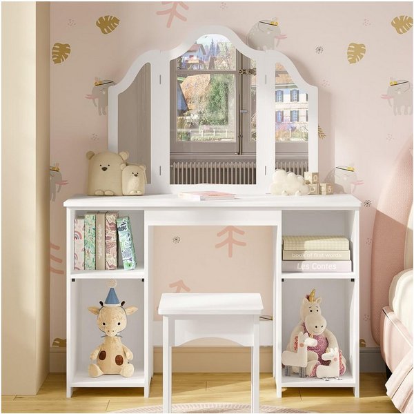 Woltu Schminktisch (1-St), Mädchen Kosmetiktisch mit Hocker Spiegel, weiß