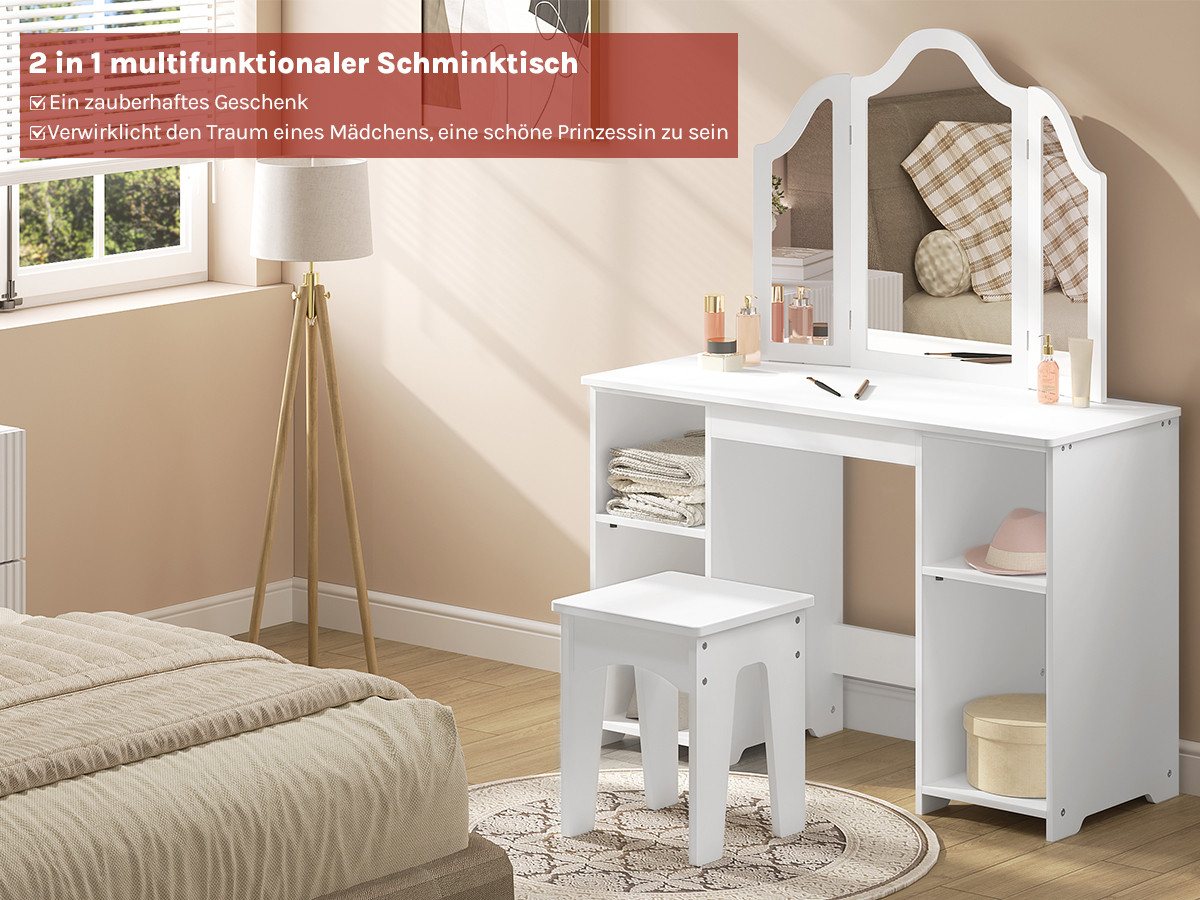 Woltu Schminktisch (1-St), Mädchen Kosmetiktisch mit Hocker Spiegel, weiß – Bild 5 von 5