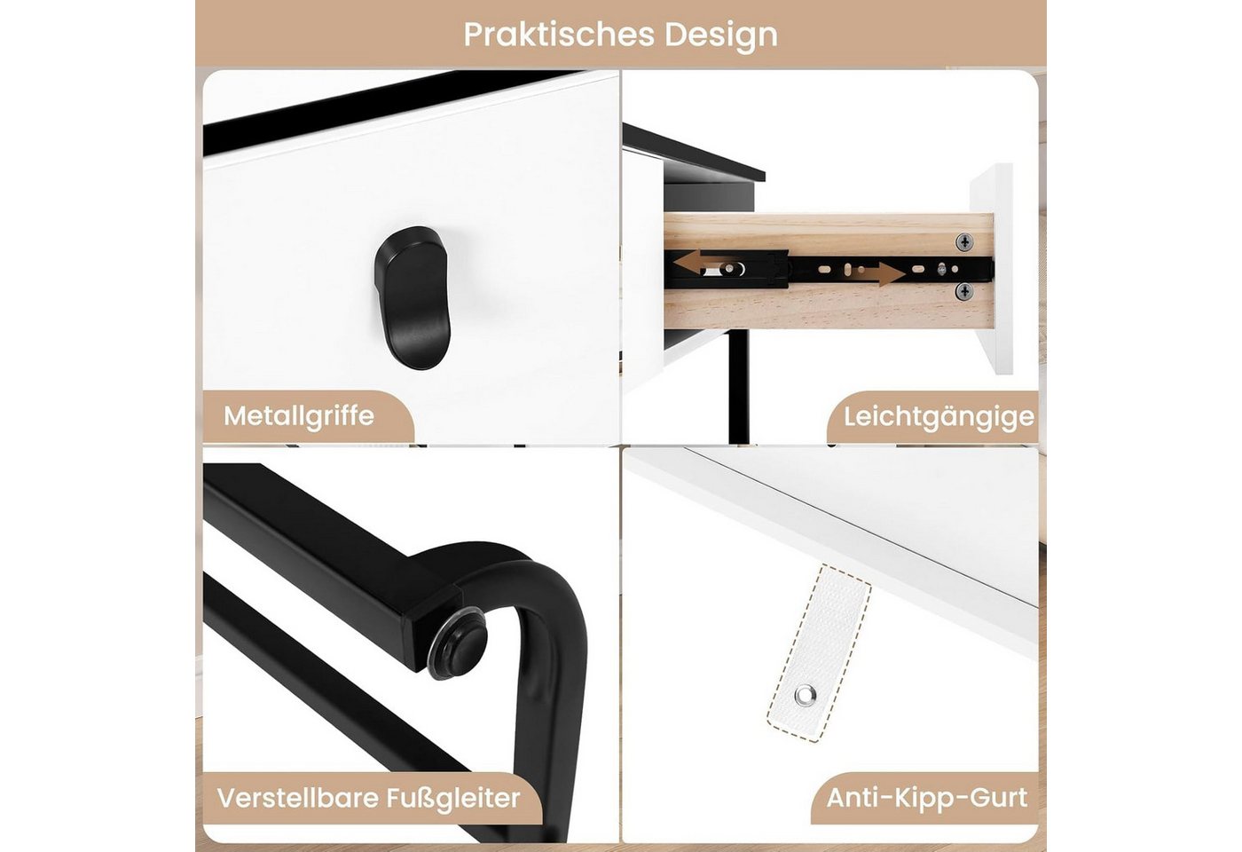 Woltu Schminktisch (1-St), mit Mobiler Spiegel, 2 Schubladen, 1 Seitenschrank – Bild 4 von 5