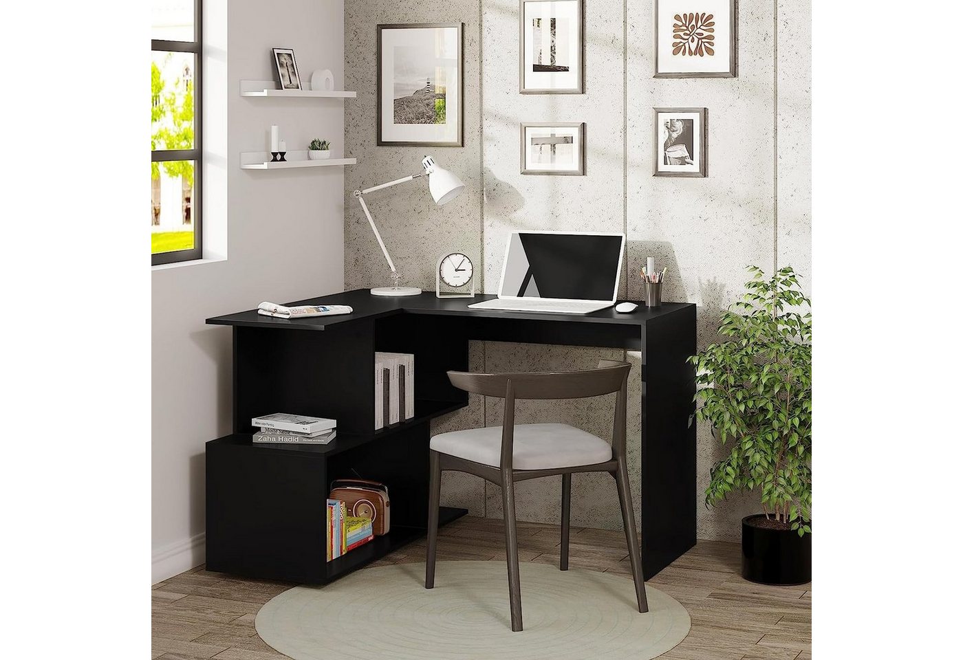 Woltu Schreibtisch (1-St), Computertisch L Form, Eckschreibtisch 120x100cm, mit Ablagen – Bild 2 von 5
