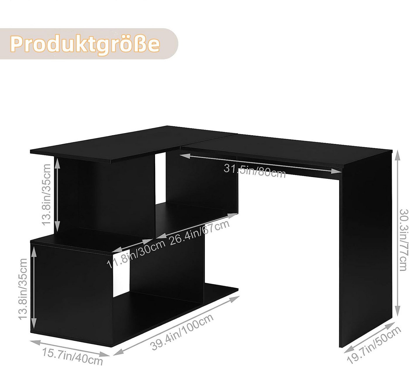 Woltu Schreibtisch (1-St), Computertisch L Form, Eckschreibtisch 120x100cm, mit Ablagen – Bild 3 von 5