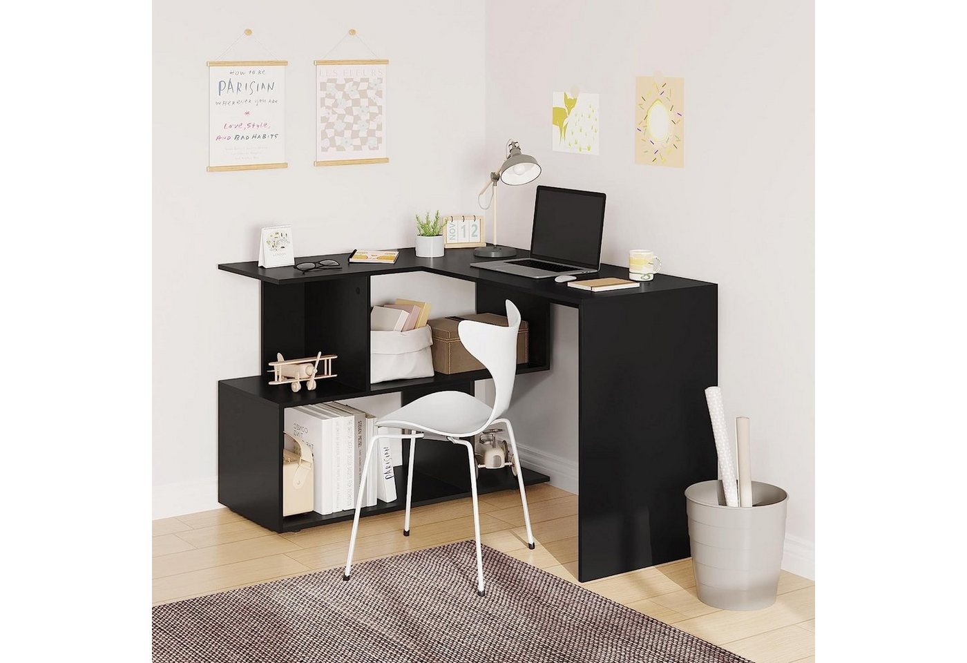 Woltu Schreibtisch (1-St), Computertisch L Form, Eckschreibtisch 120x100cm, mit Ablagen – Bild 4 von 5