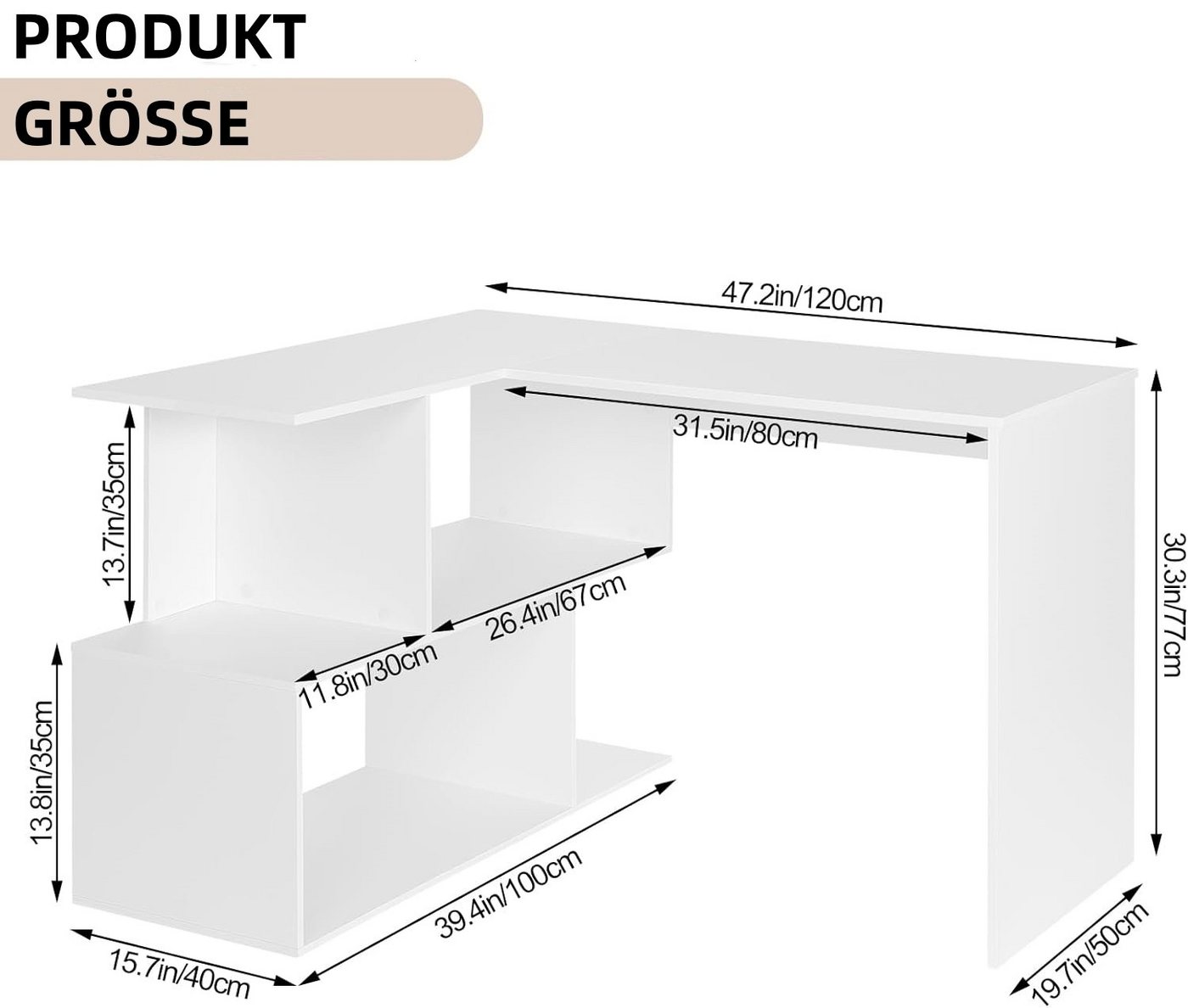 Woltu Schreibtisch (1-St), Computertisch L Form, Eckschreibtisch 120x100cm, mit Ablagen – Bild 3 von 5