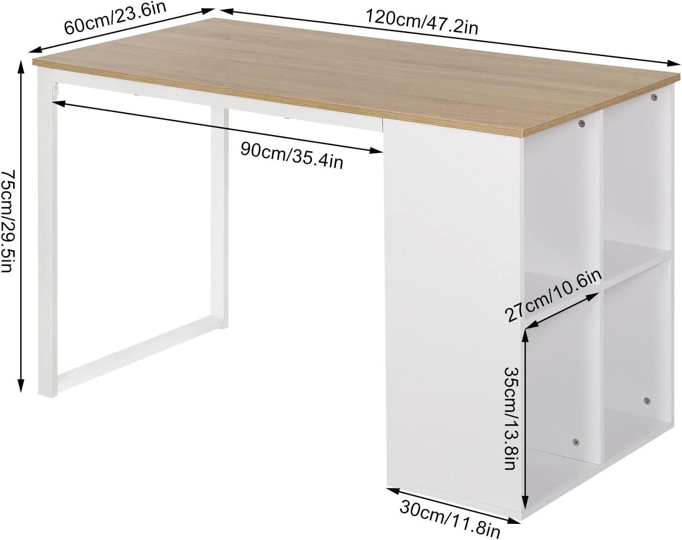 Woltu Schreibtisch (1-St), in Melamin, mit 4 Ablageflächen, aus Stahl, Holz – Bild 3 von 4
