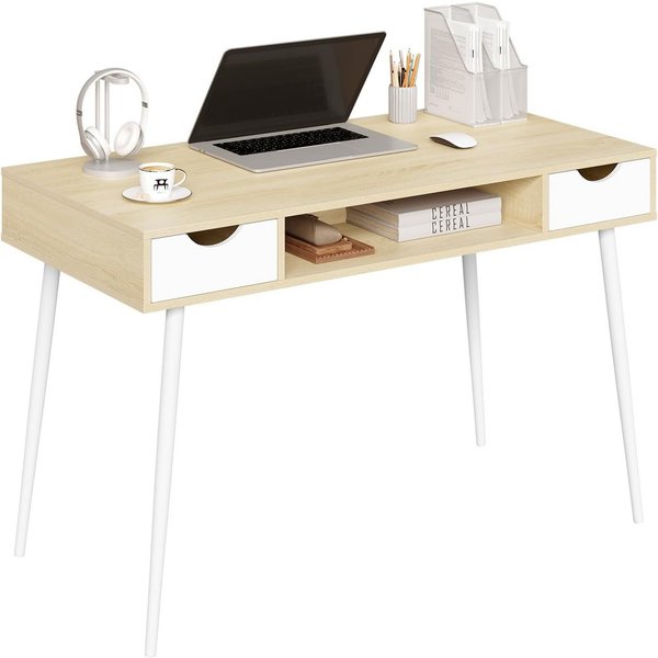 Woltu Schreibtisch (1-St), 120x58cm, Arbeitstisch, Computertisch Wohnzimmer, aus Stahl, Holz