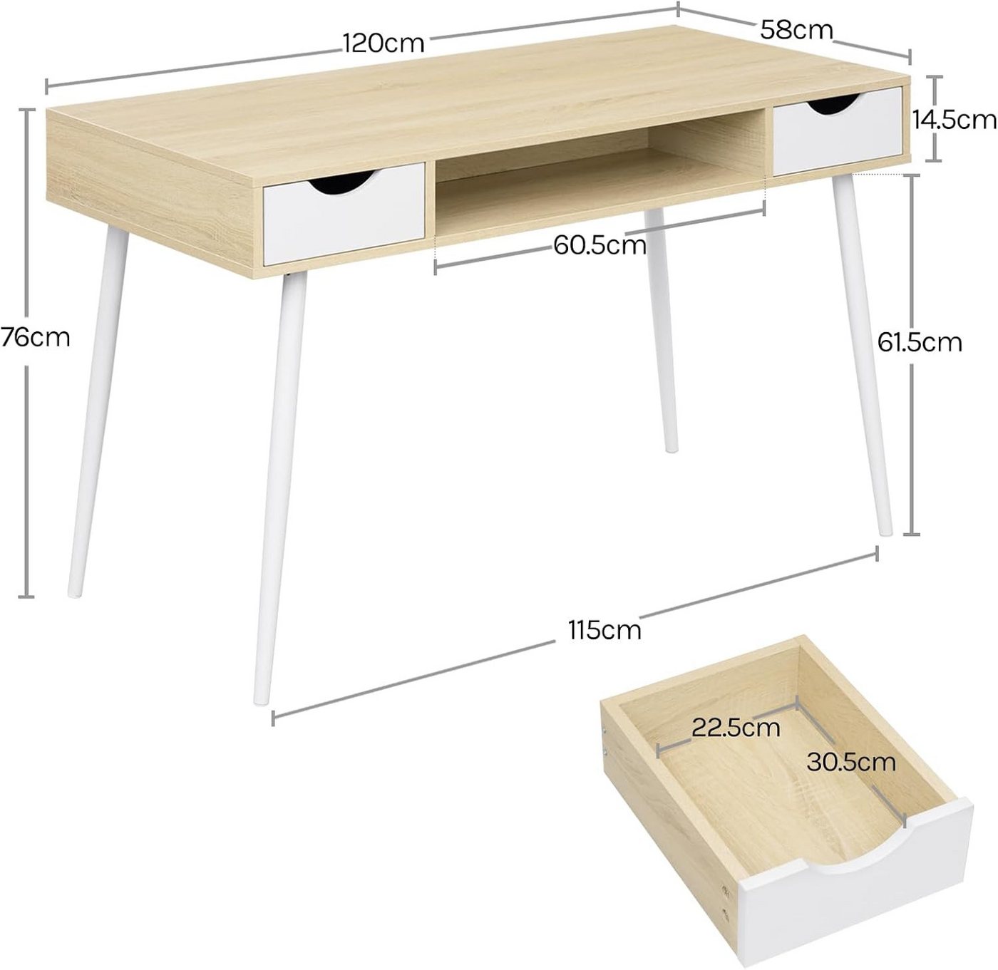 Woltu Schreibtisch (1-St), 120x58cm, Arbeitstisch, Computertisch Wohnzimmer, aus Stahl, Holz – Bild 3 von 5