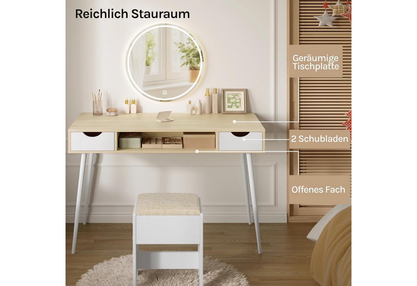 Woltu Schreibtisch (1-St), 120x58cm, Arbeitstisch, Computertisch Wohnzimmer, aus Stahl, Holz – Bild 4 von 5