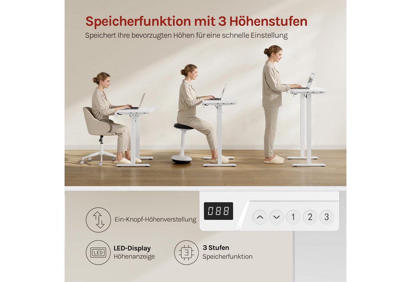 Woltu Schreibtisch, Höhenverstellbarer Computertisch mit Memory-Funktion&Kollisionsschutz – Bild 5 von 5