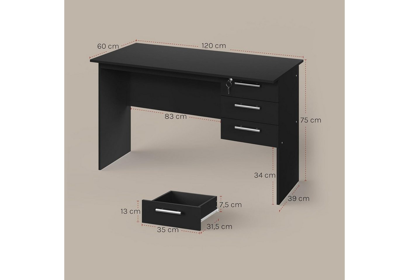 Woltu Schreibtisch, Computertisch 120x60cm Bürotisch PC Tisch, Kinder Arbeitstisch – Bild 3 von 5