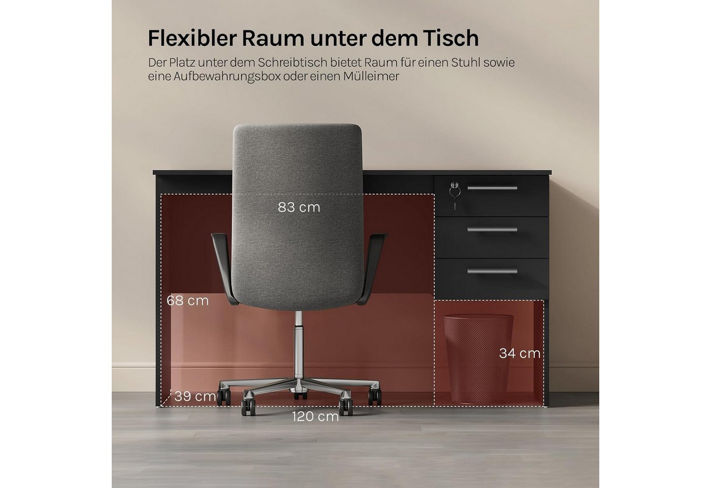 Woltu Schreibtisch, Computertisch 120x60cm Bürotisch PC Tisch, Kinder Arbeitstisch – Bild 4 von 5