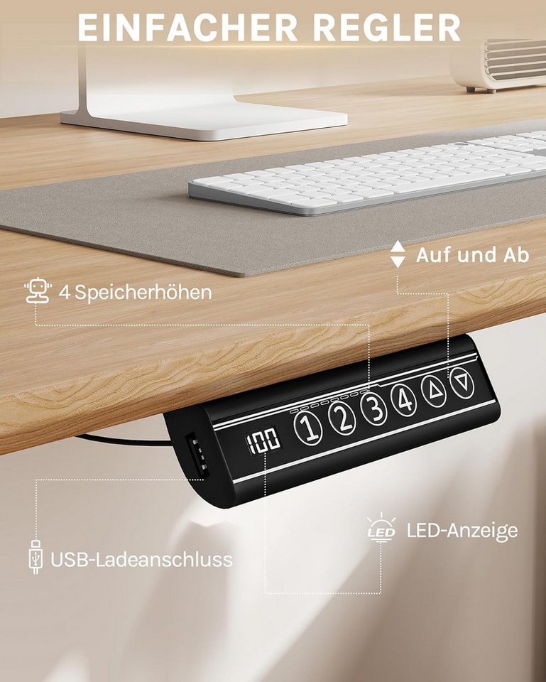 Woltu Schreibtisch, elektrisches Tischgestell, mit 4 Memory-Steuerung, USB-Ladeanschluss – Bild 4 von 5