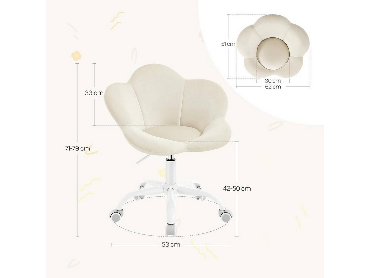 Woltu Schreibtischstuhl (1 St), ergonomisch, höhenverstellbar, Samt – Bild 3 von 5