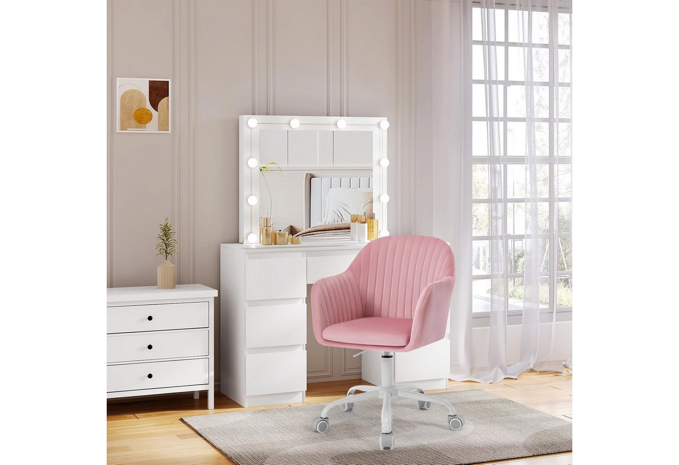 Woltu Schreibtischstuhl, Homeoffice Stuhl mit Rollen, Schminkstuhl höhenverstellbar – Bild 2 von 5