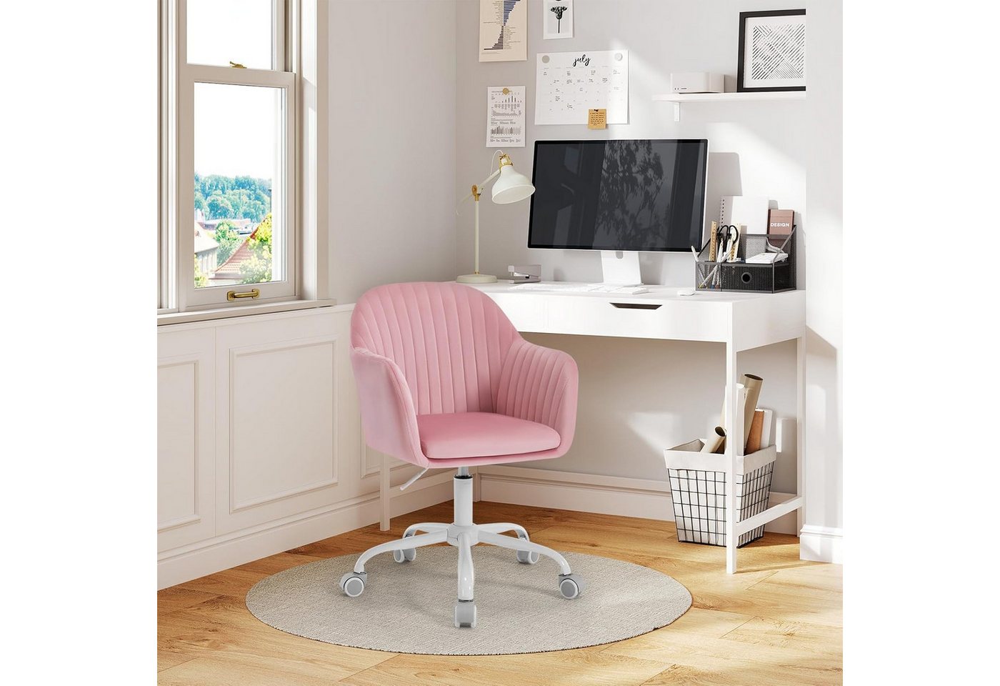 Woltu Schreibtischstuhl, Homeoffice Stuhl mit Rollen, Schminkstuhl höhenverstellbar – Bild 4 von 5