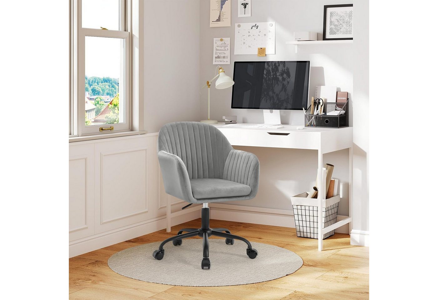 Woltu Schreibtischstuhl, Homeoffice Stuhl mit Rollen, Schminkstuhl höhenverstellbar – Bild 2 von 5