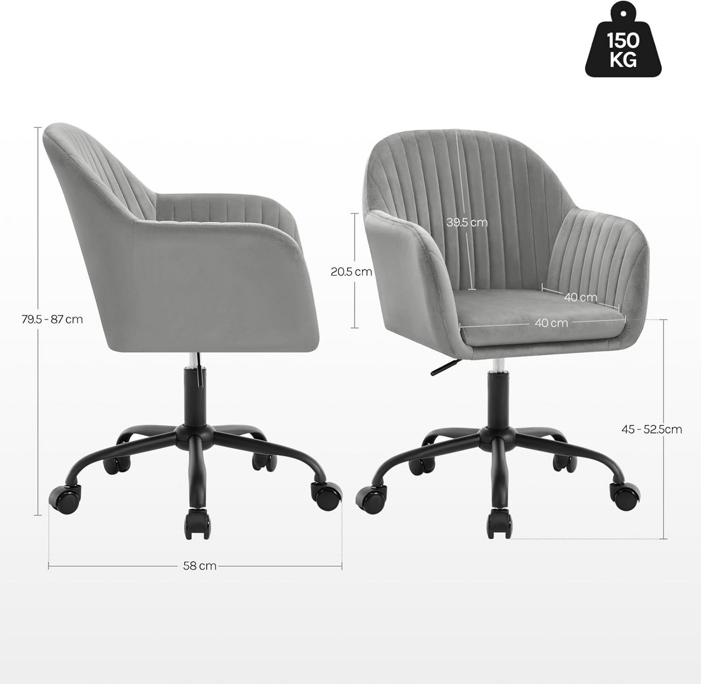 Woltu Schreibtischstuhl, Homeoffice Stuhl mit Rollen, Schminkstuhl höhenverstellbar – Bild 3 von 5