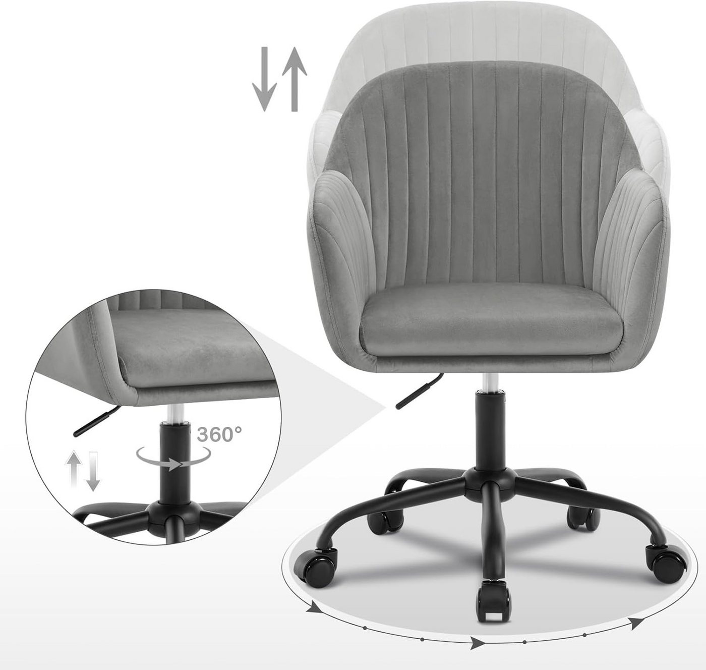 Woltu Schreibtischstuhl, Homeoffice Stuhl mit Rollen, Schminkstuhl höhenverstellbar – Bild 5 von 5