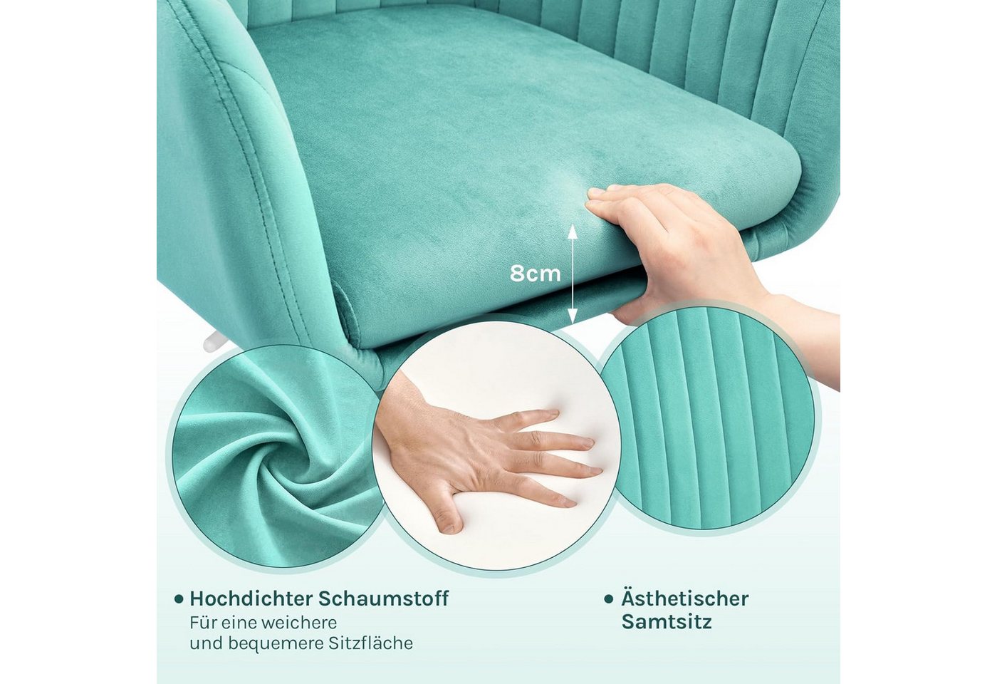 Woltu Schreibtischstuhl, Homeoffice Stuhl mit Rollen, Schminkstuhl höhenverstellbar – Bild 5 von 5