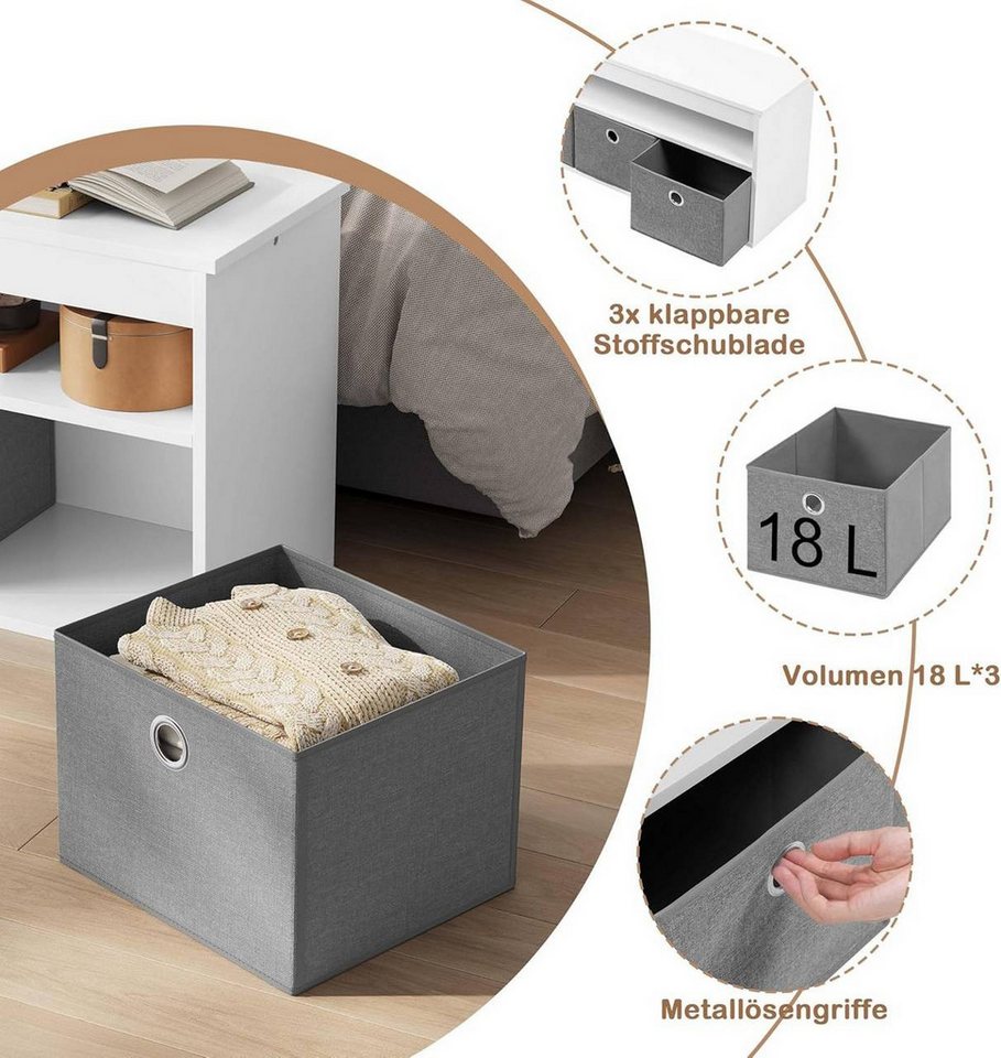 Woltu Schuhbank (1-St), mit Sitzfläche, Sitzbank mit Stauraum, 3 Stoffschubladen – Bild 4 von 5