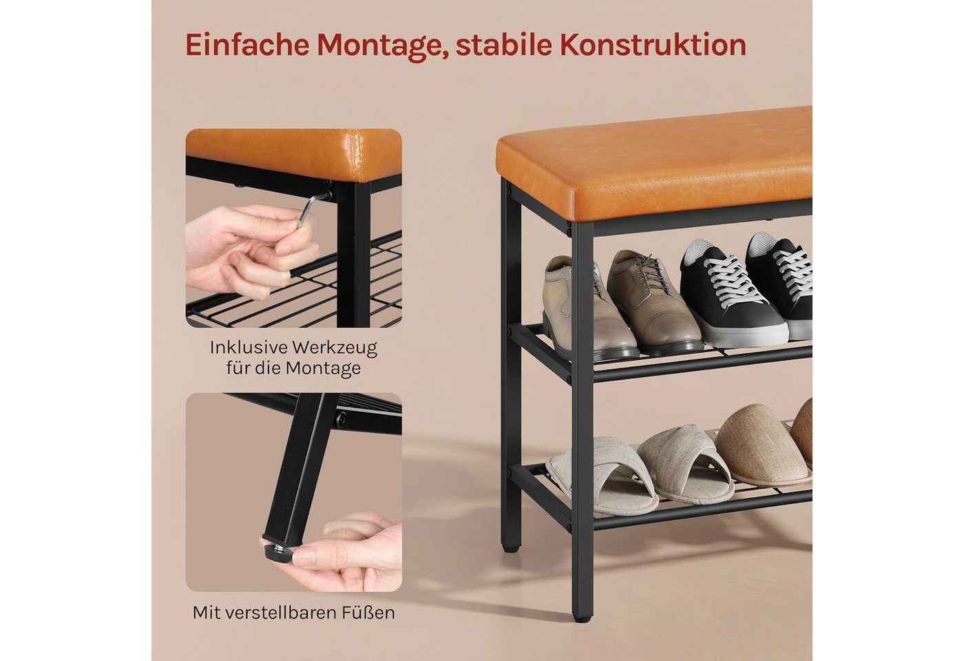 Woltu Schuhbank, Gepolstertes Sitzkissen mit Kunstleder, mit Sitzfläche – Bild 5 von 5