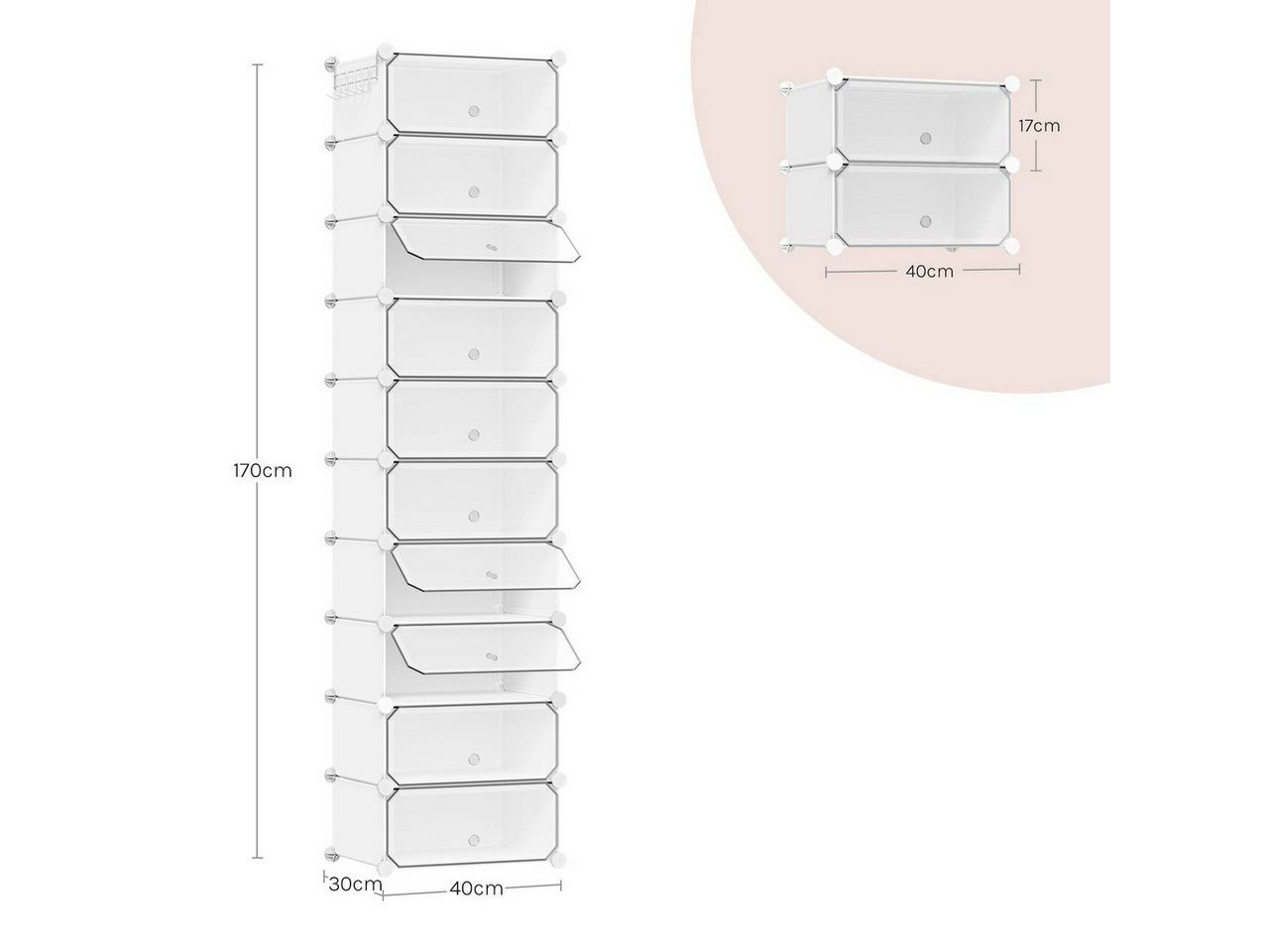 Woltu Schuhbox (1 St), Satz von 10, stapelbares Design, für 20 Paare, mit Tür – Bild 3 von 5