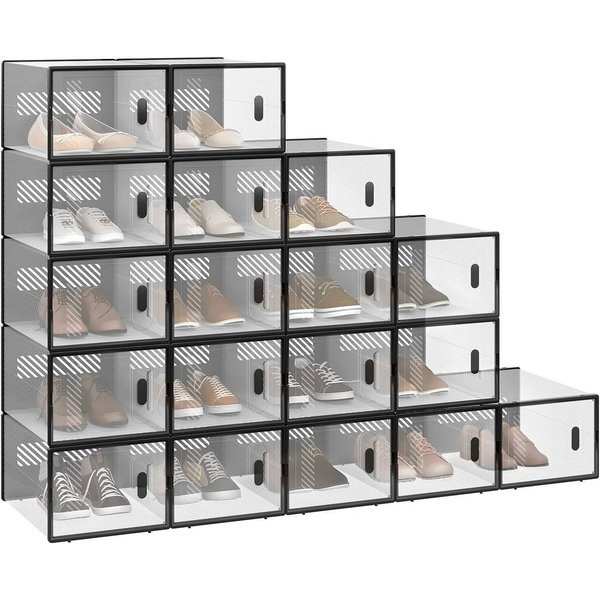 Woltu Schuhregal, 18-tlg., stapelbar, mit magnetischer Tür, Kunststoffbox