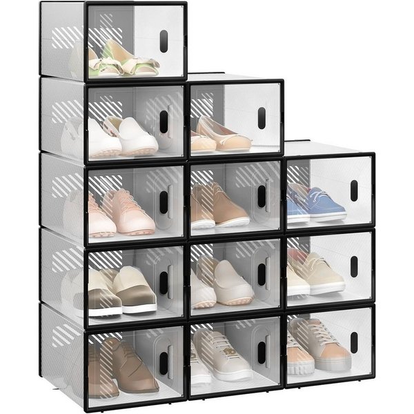Woltu Schuhregal, 12-tlg., stapelbar, mit magnetischer Tür, Kunststoffbox