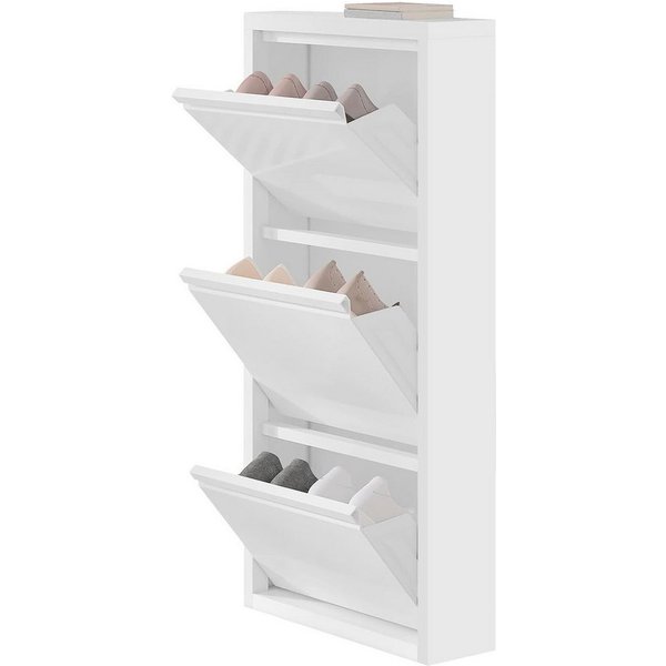 Woltu Schuhschrank (1-St) mit 3 Klappen, Schuhregal geschlossen, schmal, aus Metall