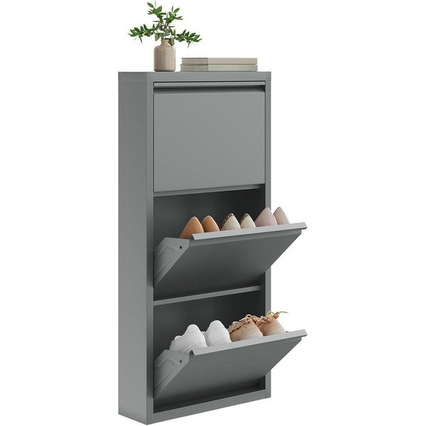 Woltu Schuhschrank (1-St) mit 3 Klappen, für 9 Paar Schuhe, Schuhregal aus Metall