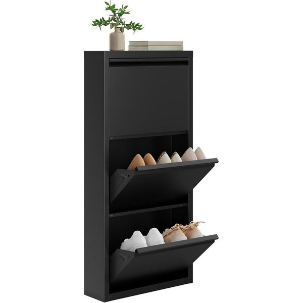 Woltu Schuhschrank (1-St) mit 3 Klappen, für 9 Paar Schuhe, Schuhregal aus Metall