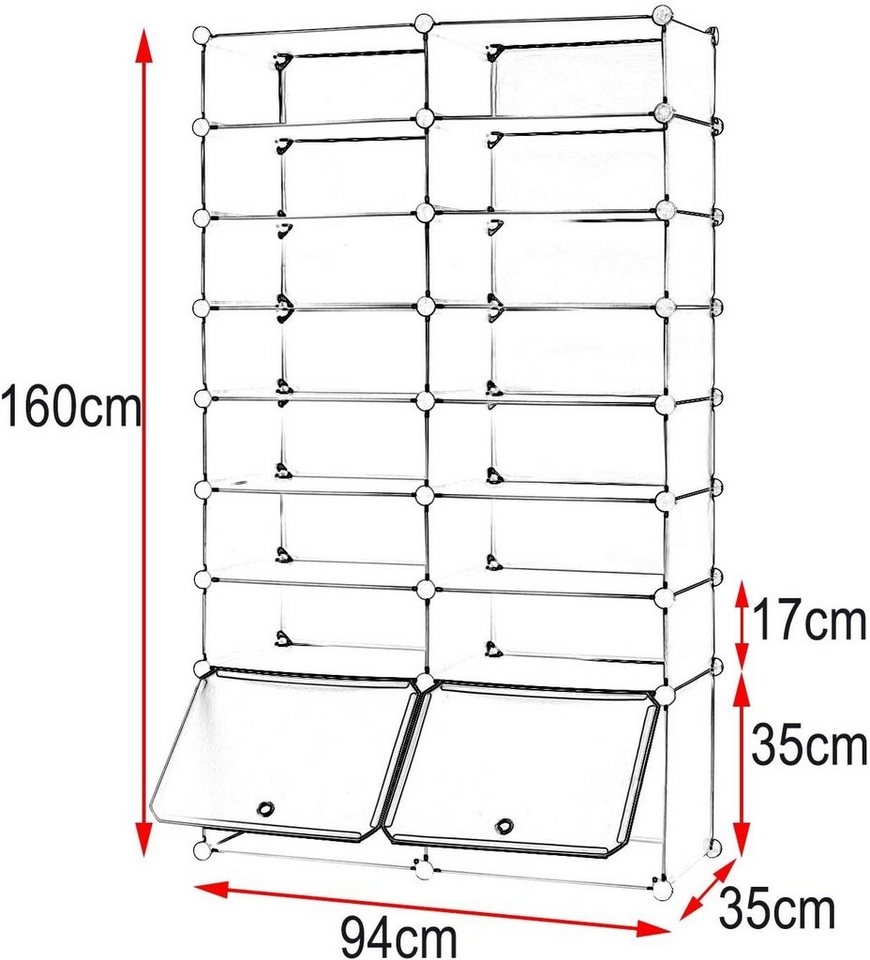 Woltu Schuhschrank (1-St) mit Tür, DIY Schuhschrank, 16 Fächer, Kunststoff – Bild 4 von 5