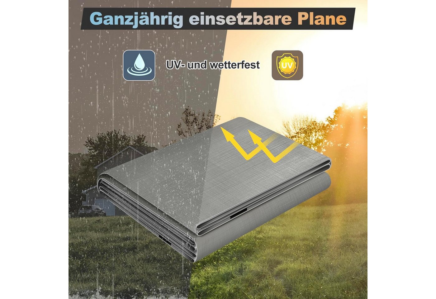 Woltu Schutzplane (1-St), wasserdicht, 180 g/m² PE Gewebeplane mit Ösen, reißfest – Bild 3 von 5