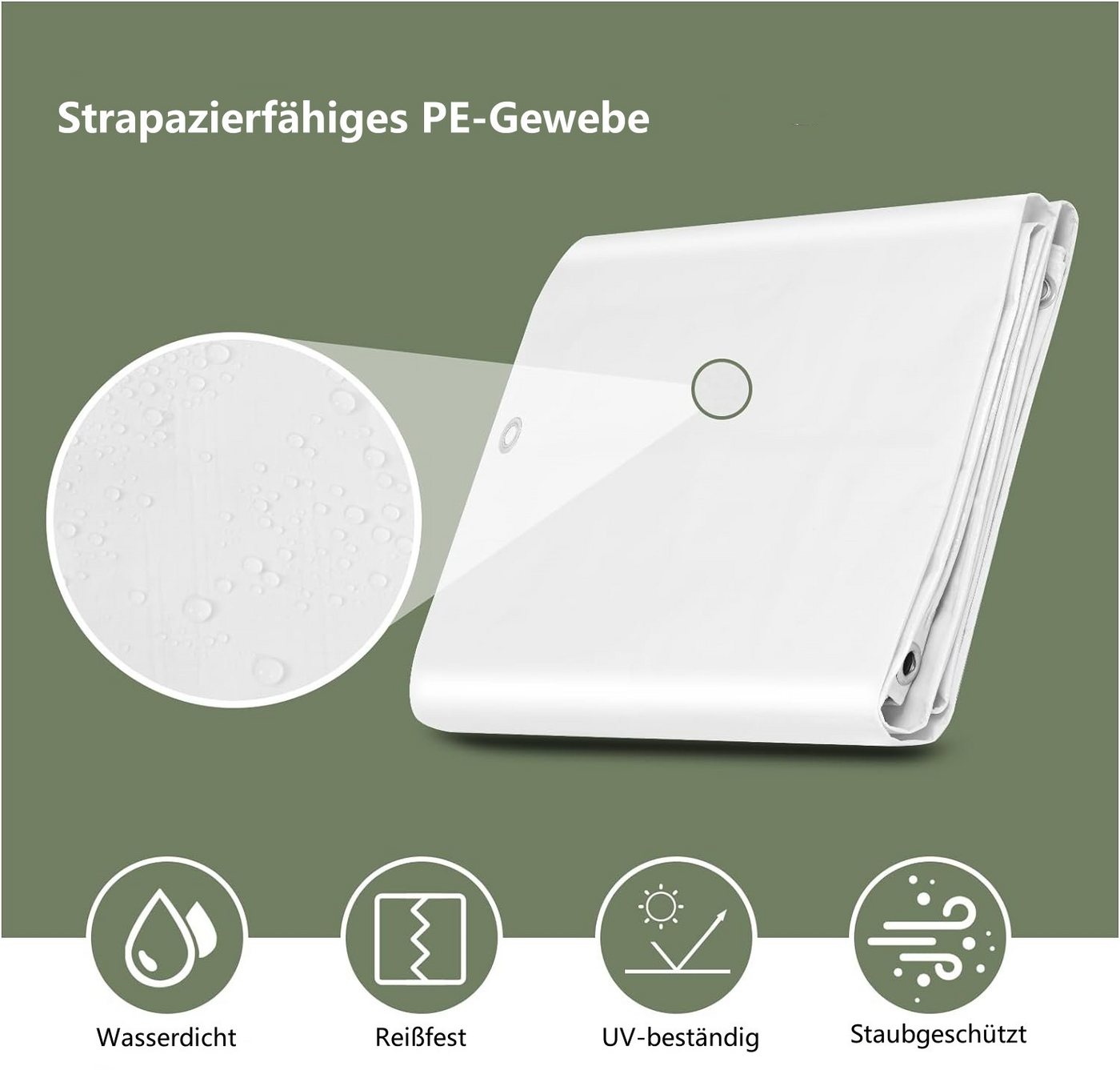 Woltu Schutzplane, Abdeckplane wasserdicht mit Ösen 140 g/m² PE UV-beständig – Bild 4 von 5