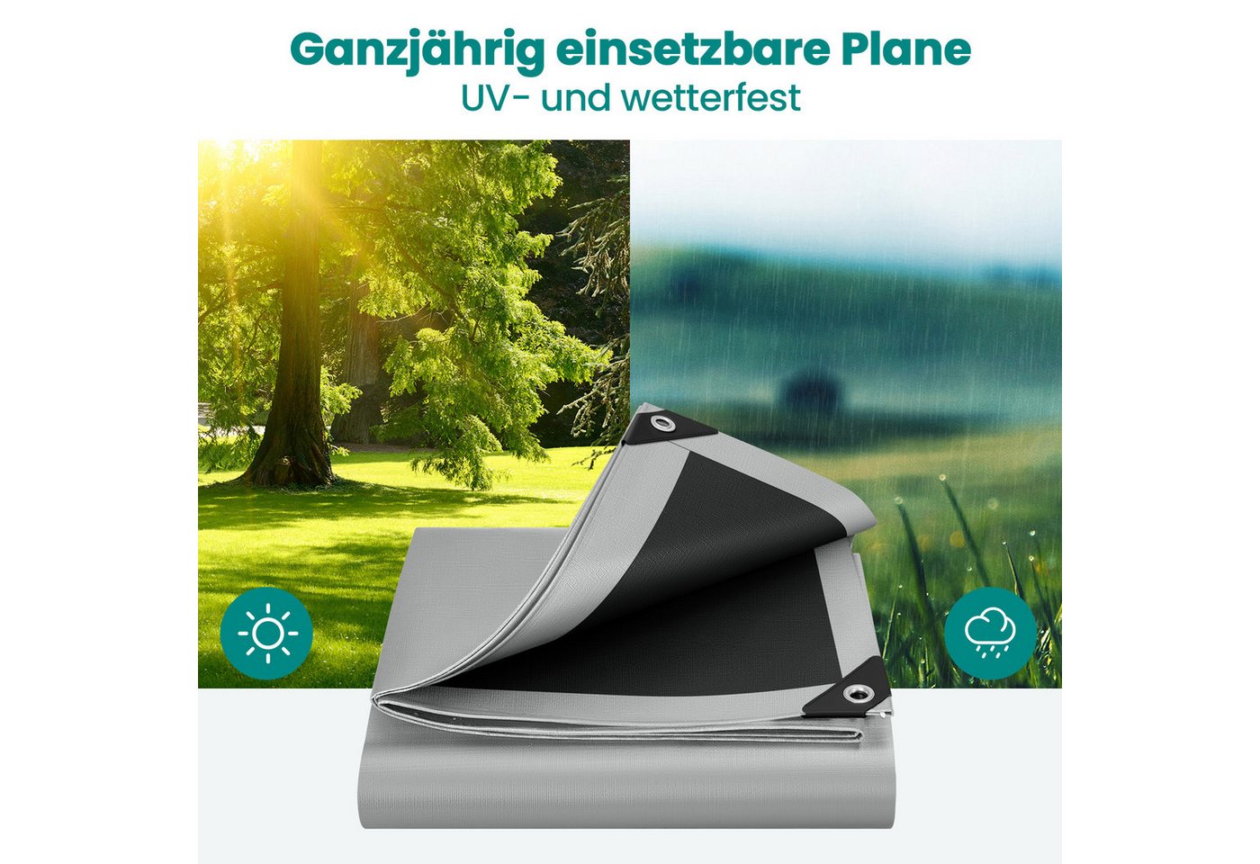 Woltu Schutzplane, Abdeckplane wasserdicht, mit Ösen, UV-Schutz, reißfest, Grau-Schwarz – Bild 2 von 5