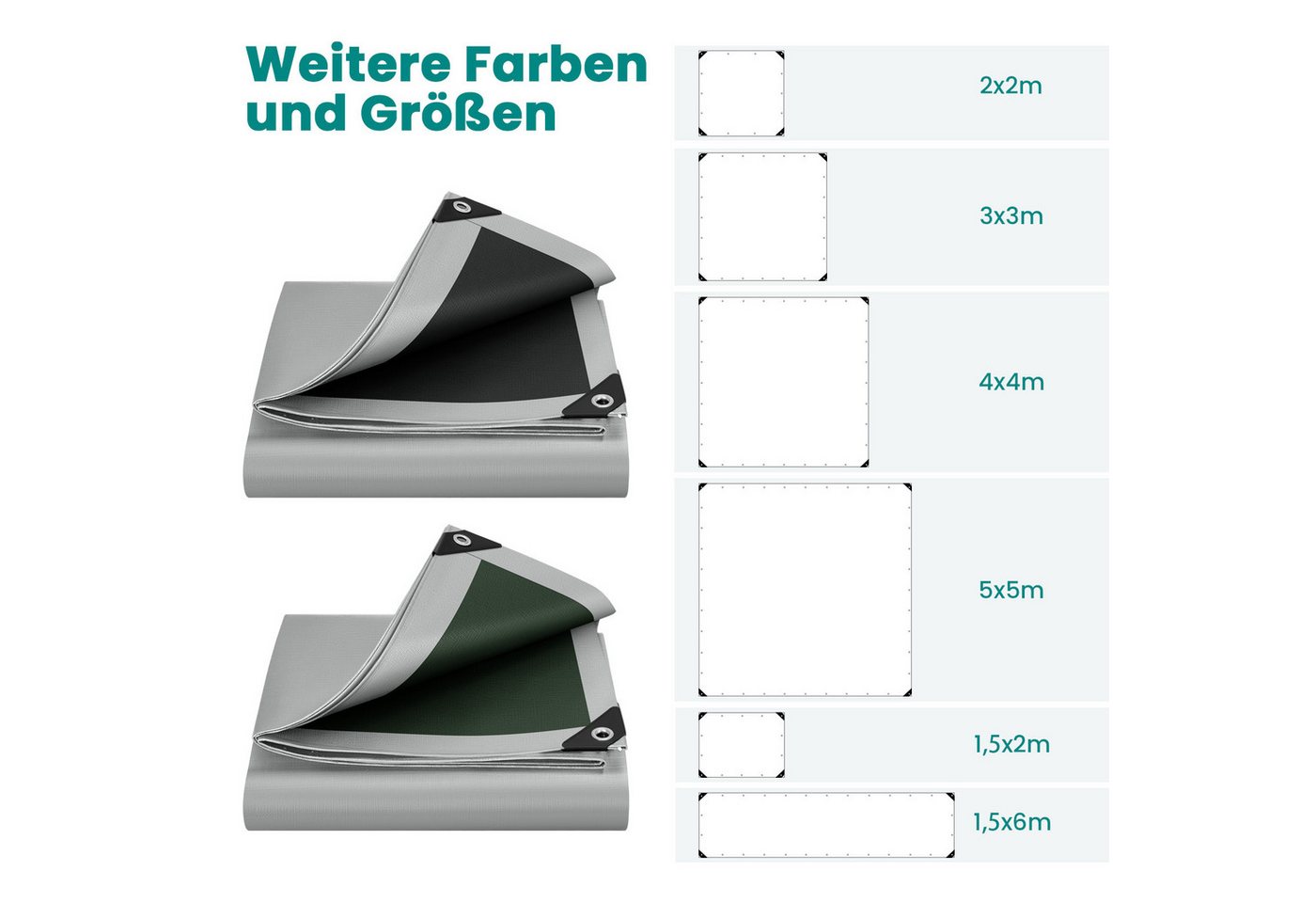 Woltu Schutzplane, Abdeckplane wasserdicht, mit Ösen, UV-Schutz, reißfest, Grau-Schwarz – Bild 3 von 5