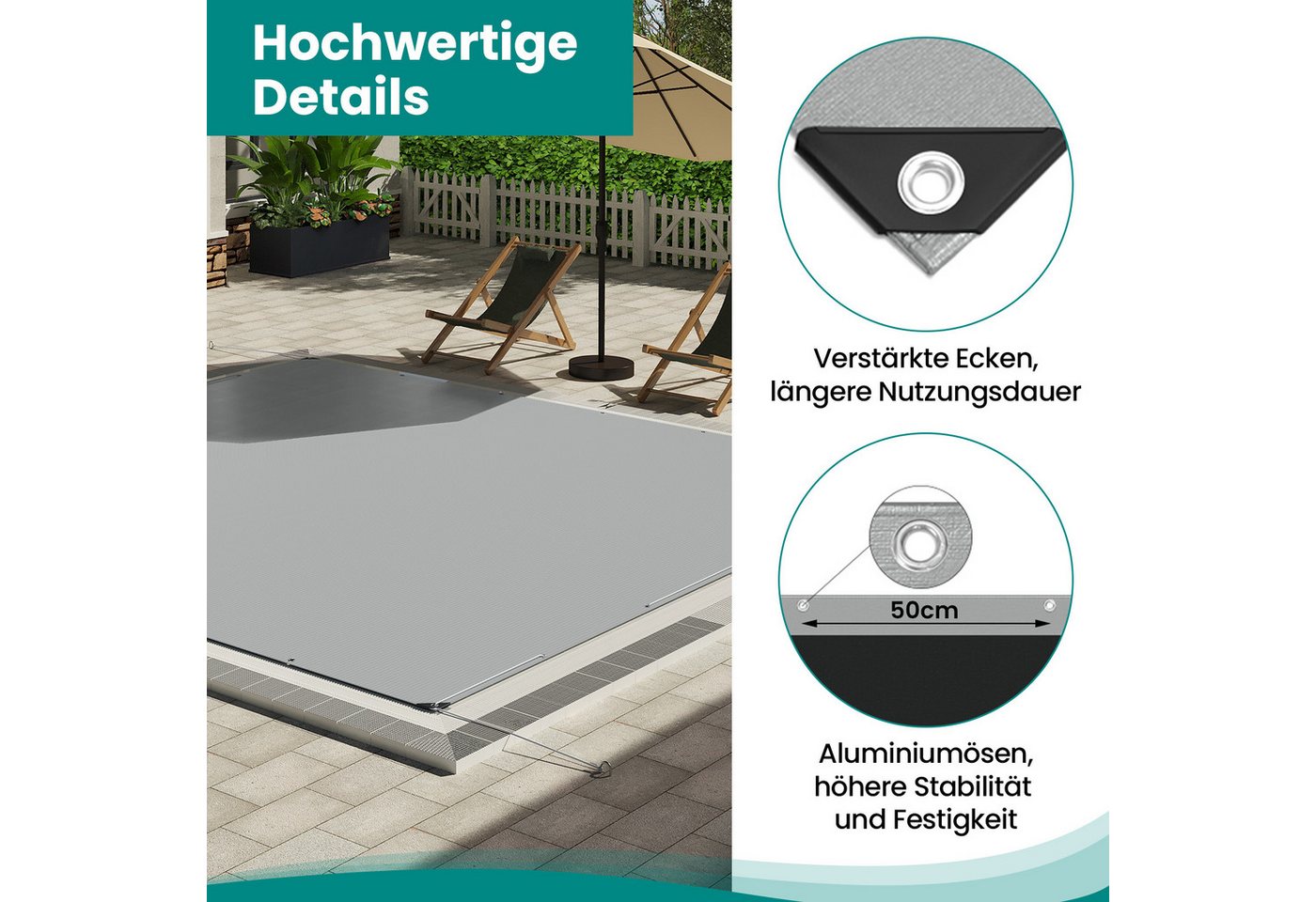 Woltu Schutzplane, Abdeckplane wasserdicht, mit Ösen, UV-Schutz, reißfest, Grau-Schwarz – Bild 5 von 5