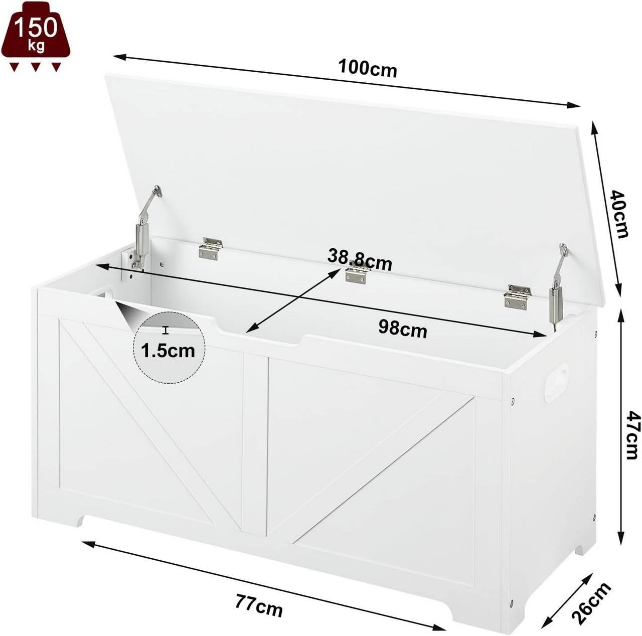Woltu Sitzbank (1-St), mit Stauraum Sitzfläche, 100x47x40cm – Bild 3 von 5