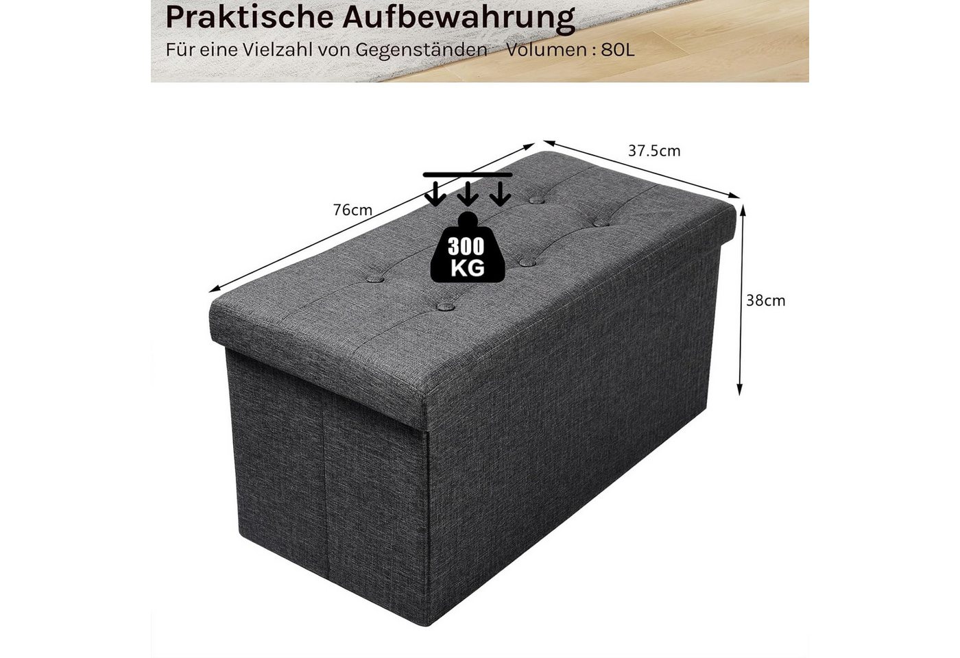 Woltu Sitzhocker (1 St), mit Stauraum, Faltbar, Abnehmbar, bis 300 kg belastbar – Bild 3 von 5